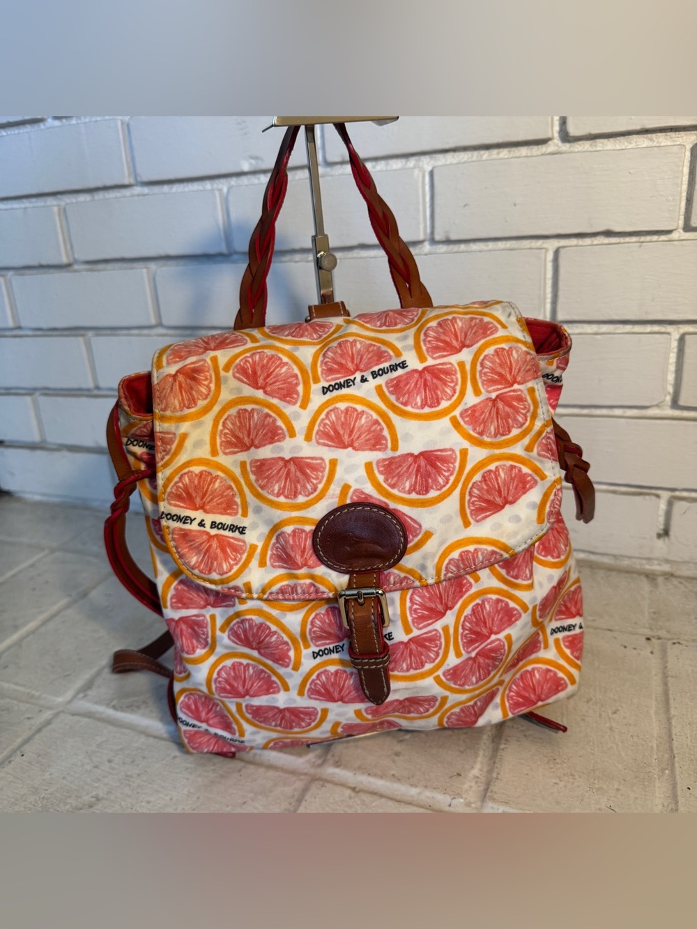 Dooney & Bourke Grapefruit Print Nylon Flap Backpack – Rare